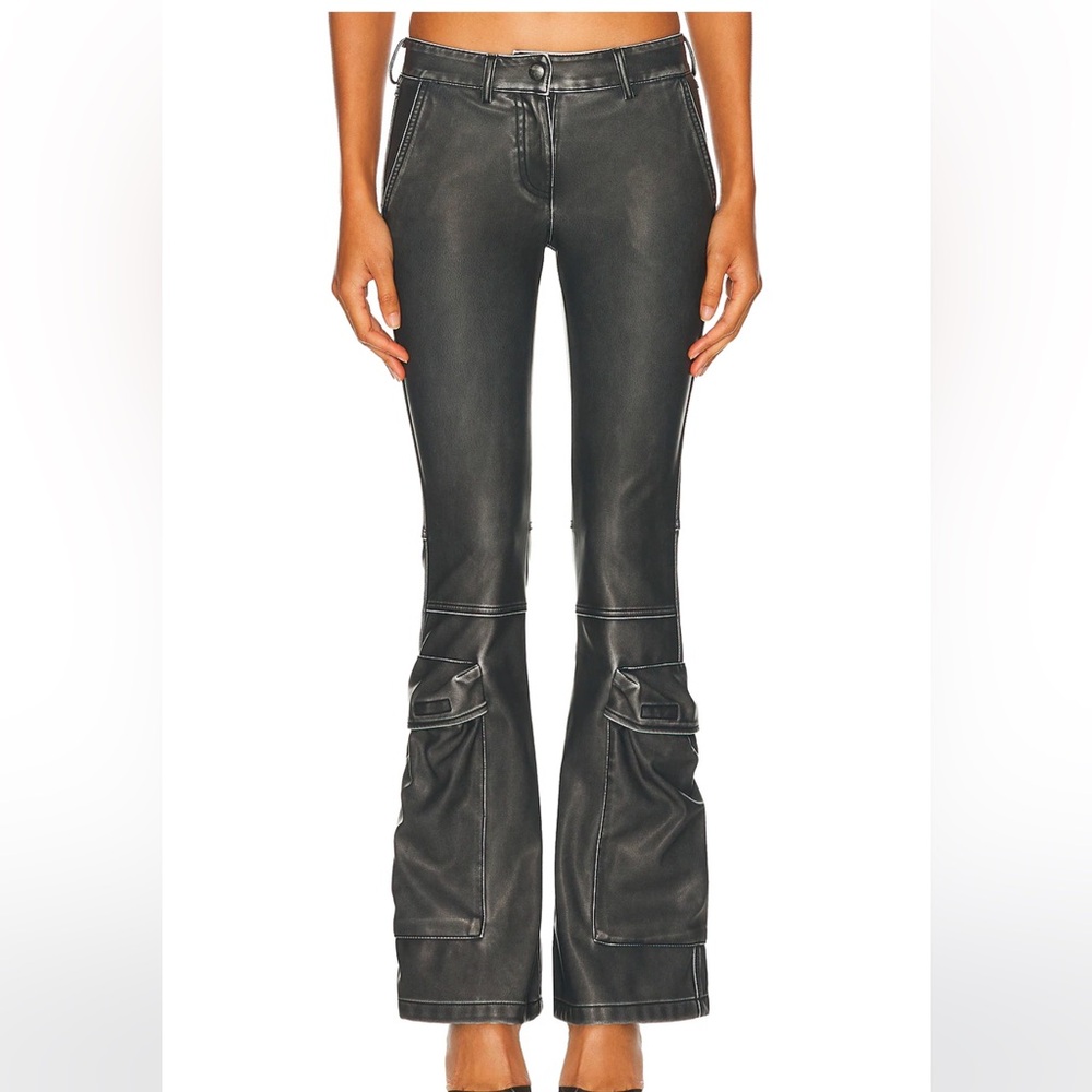 Leather Diesel cargo bootcut pants.